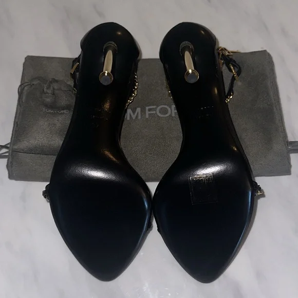 Tom Ford Black and Gold Chain Heels - Picture 8 of 16